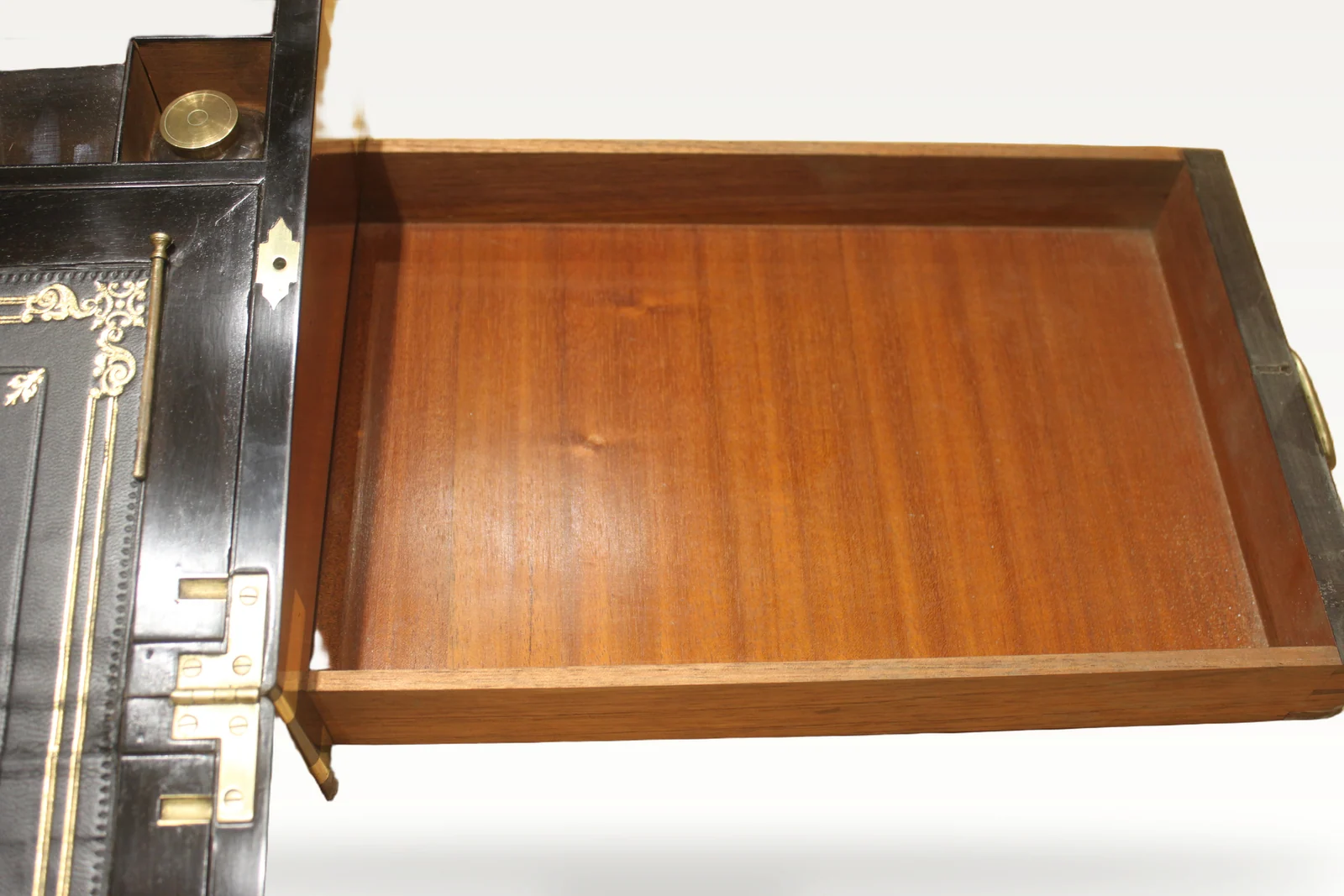 A large and impressive figured walnut and brass bound writing slope with secret — view 6