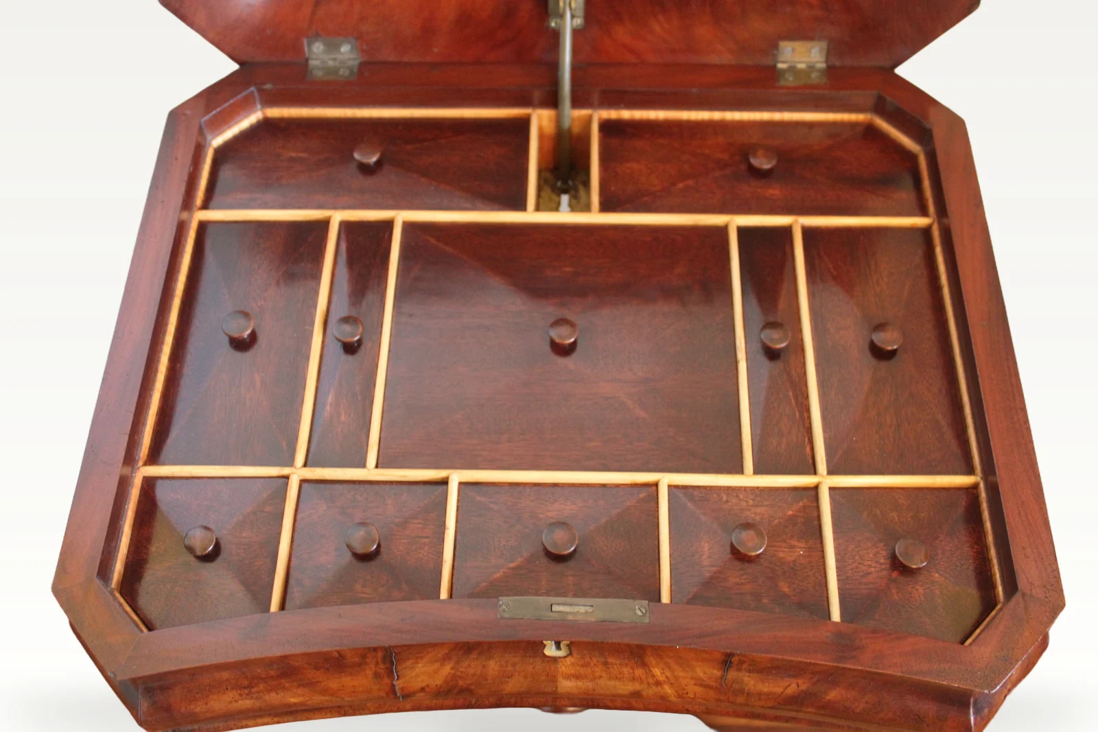A lovely early Victorian curl grain mahogany sewing/work table — view 8