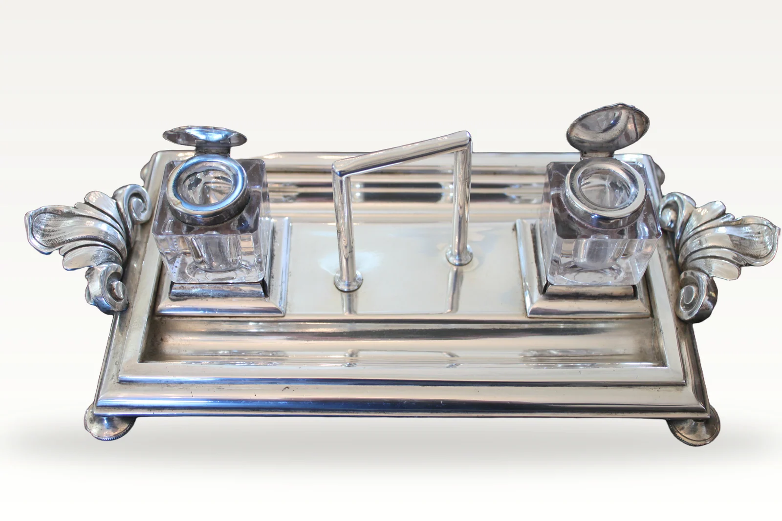 A 19th century silver plated ink standish