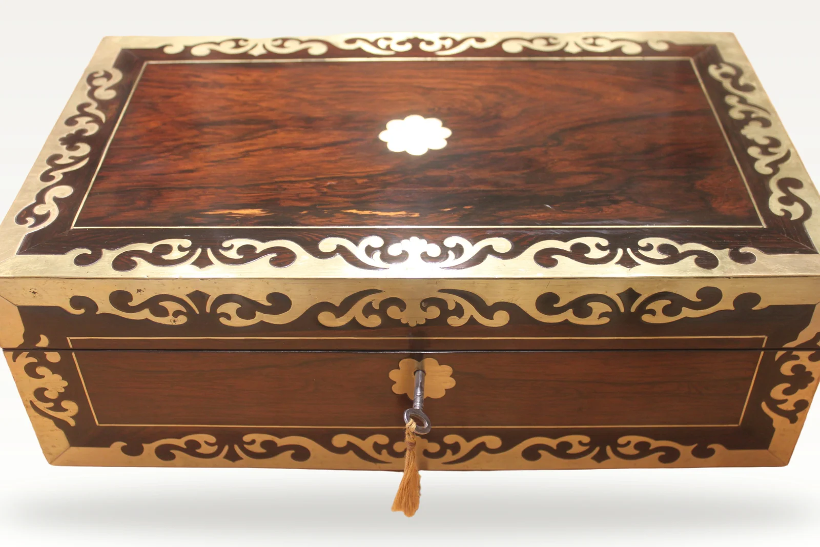 A Regency period rosewood and brass inlaid writing slope + secret drawers 4904 — view 2