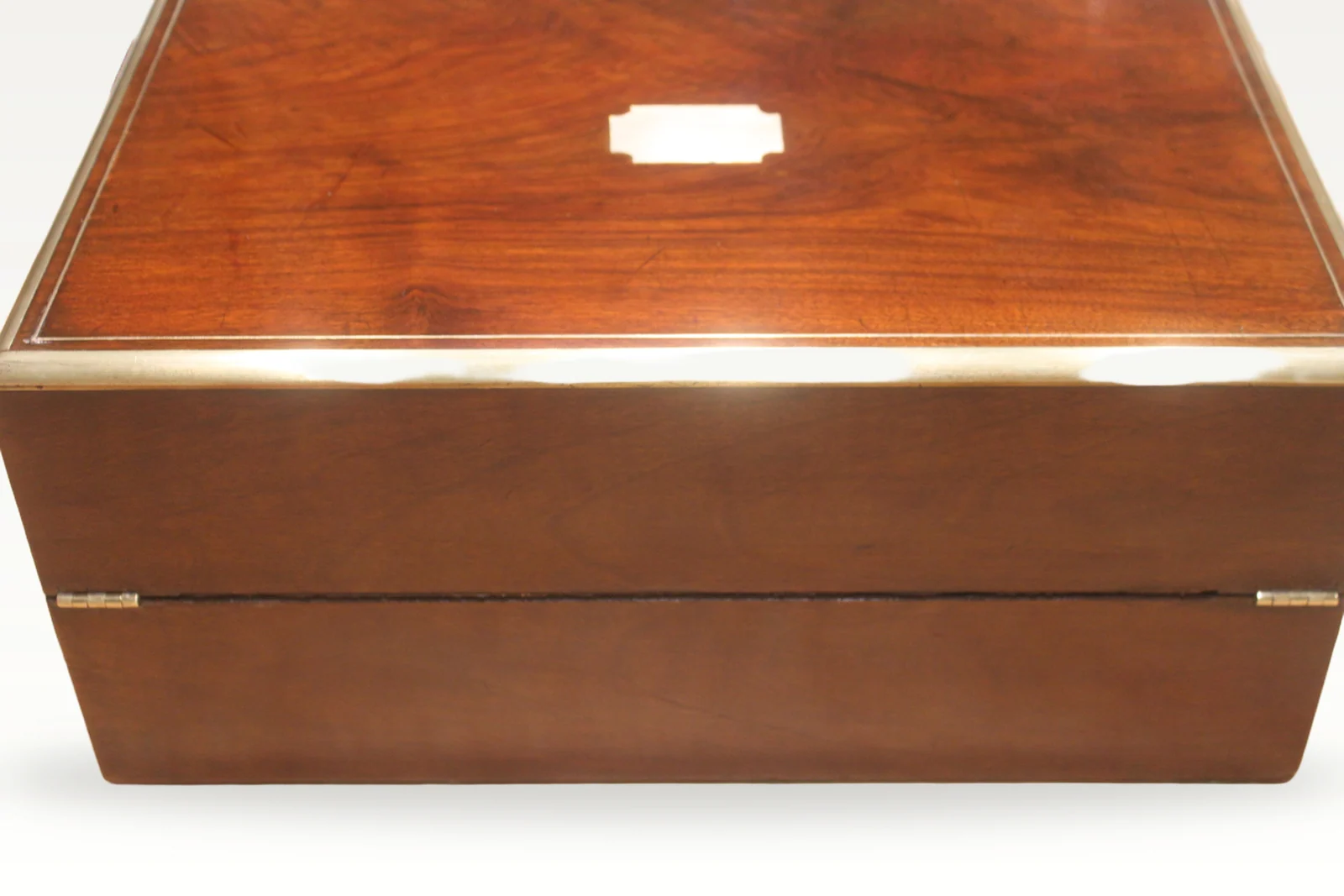 Victorian walnut and brass bound writing slope with secret drawers — view 3