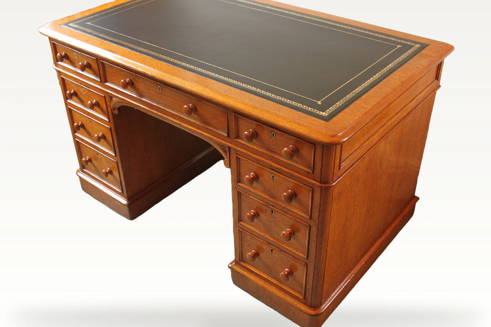 Victorian oak nine drawer pedestal desk by Edwards & Roberts — view 5