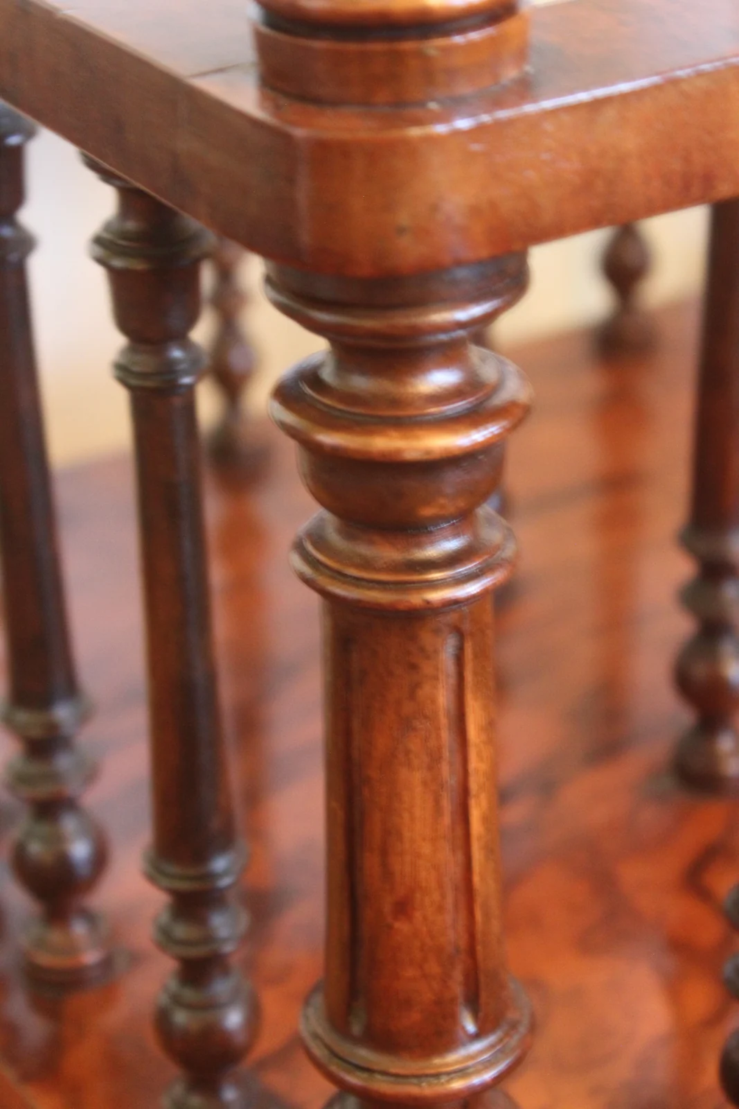 Victorian burr walnut Canterbury What-not — view 5