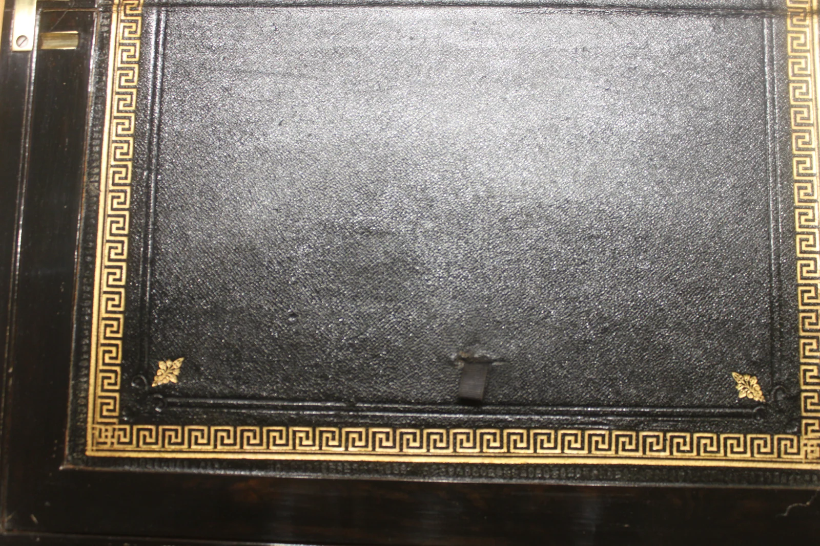 Victorian walnut and brass bound writing slope with secret drawers — view 13