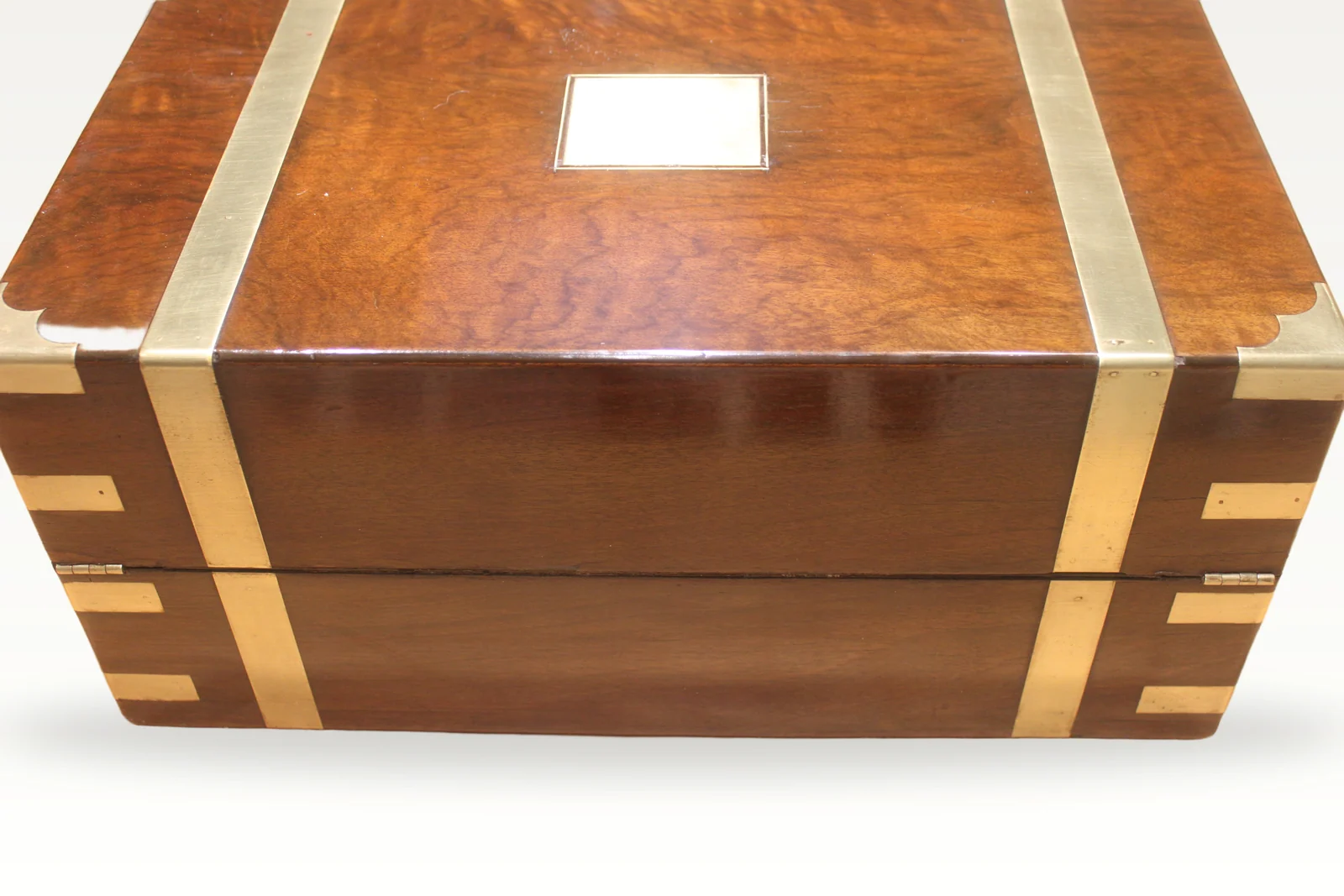A large and impressive figured walnut and brass bound writing slope with secret — view 3