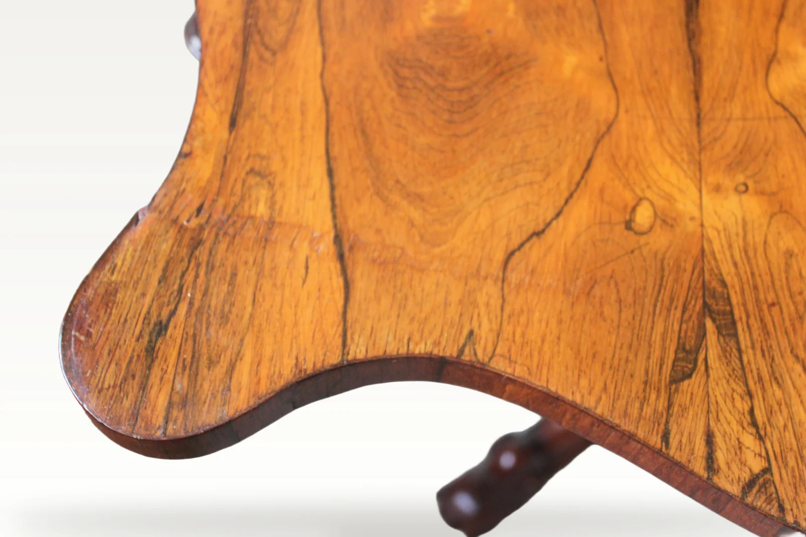 Victorian rosewood serpentine foldover tea table — view 8