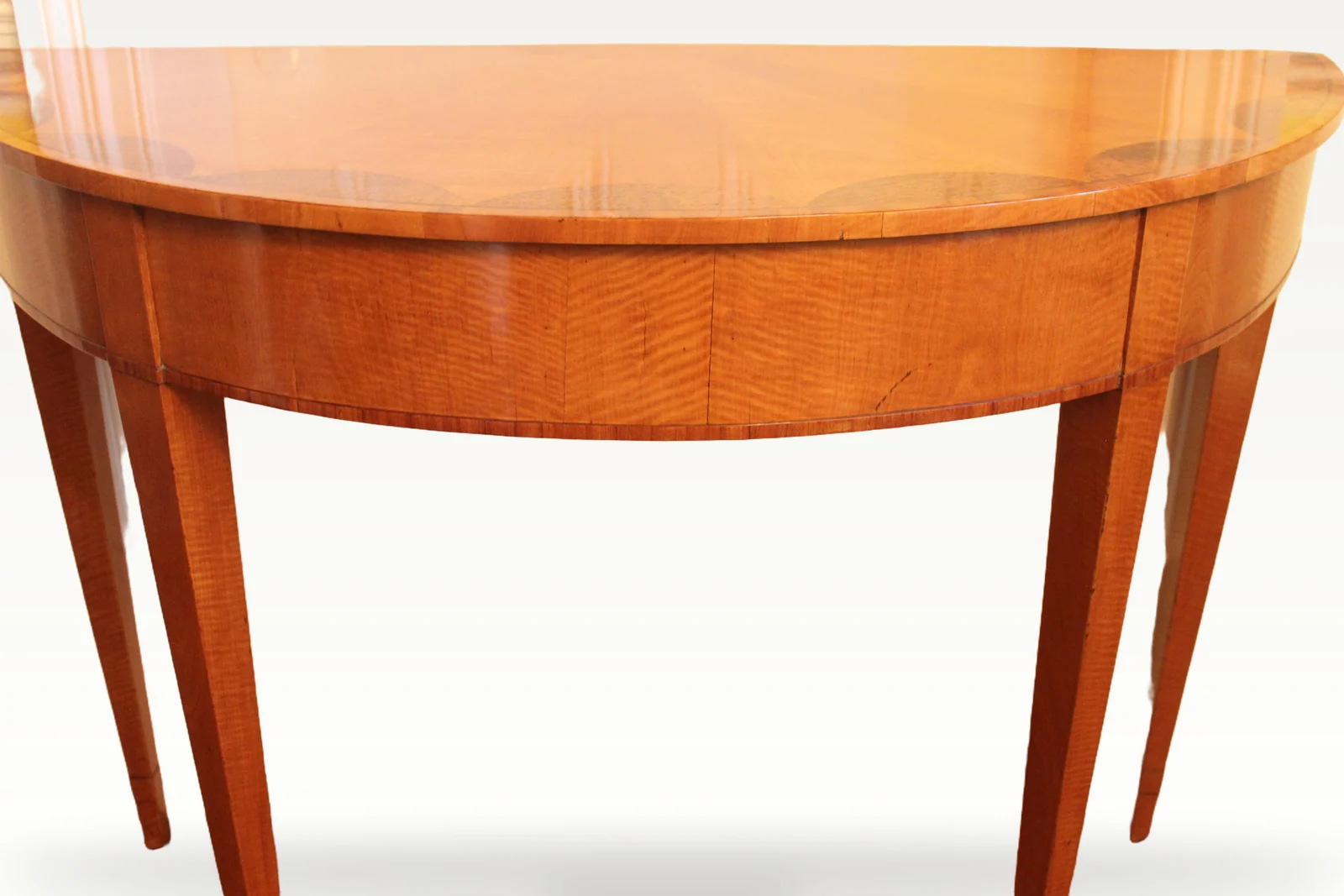 An early 19th century satinwood demi-lune console table — view 4