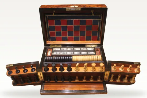 Victorian burr walnut games compendium