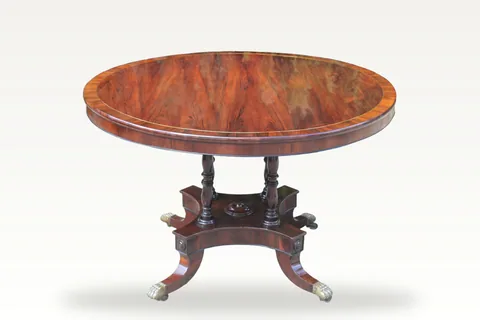 Regency period rosewood and brass inlaid centre or breakfast table