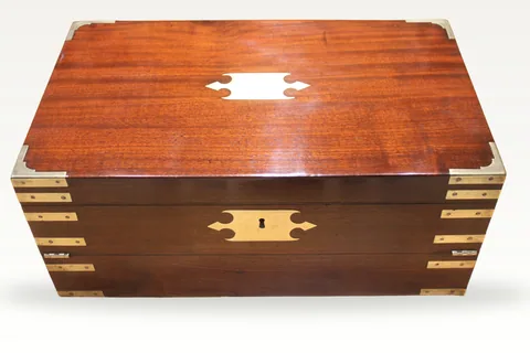 A 19th century mahogany bi-fold campaign writing slope