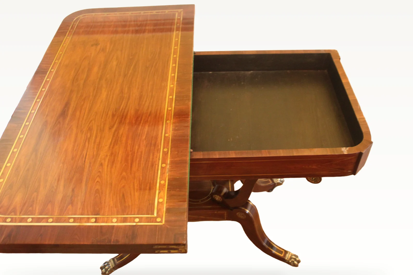A fine Regency period mahogany brass inlaid fold-over card table — view 9