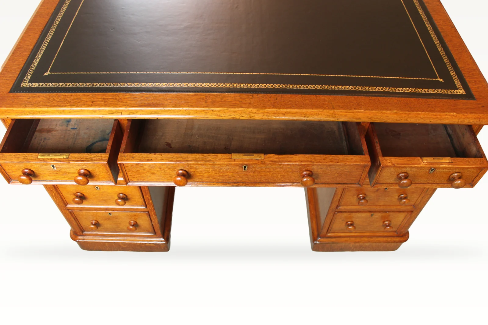 Victorian oak nine drawer pedestal desk by Edwards & Roberts — view 6
