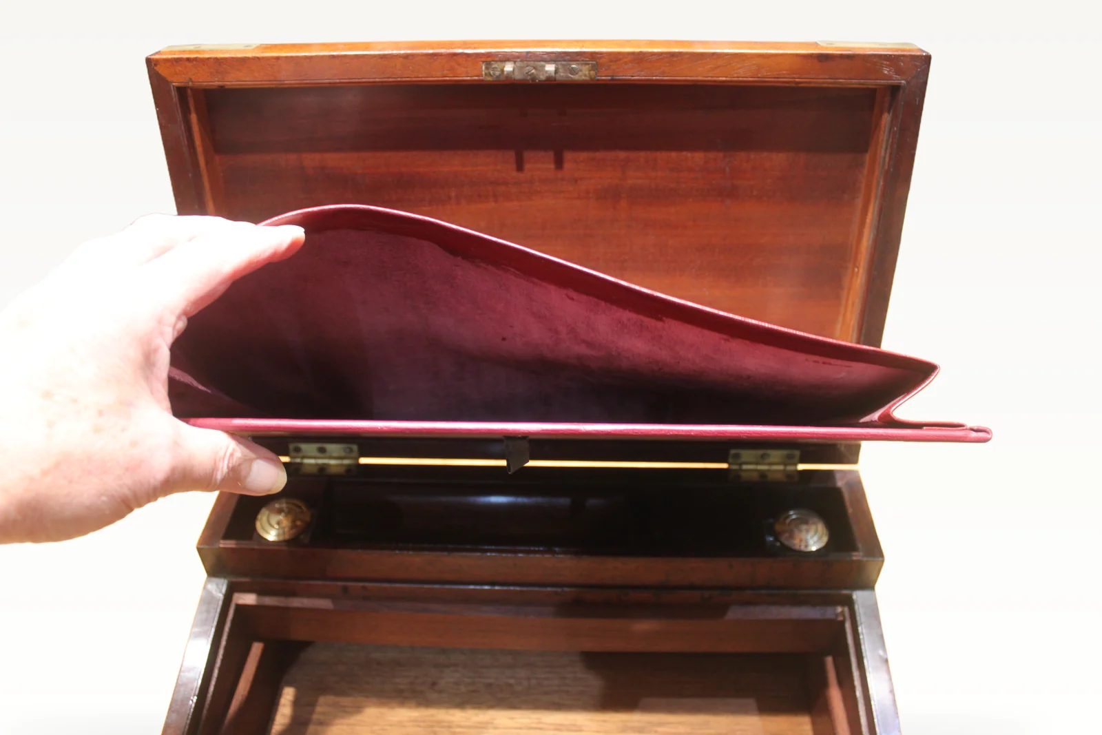 Late Georgian mahogany campaign bi-fold writing slope — view 8