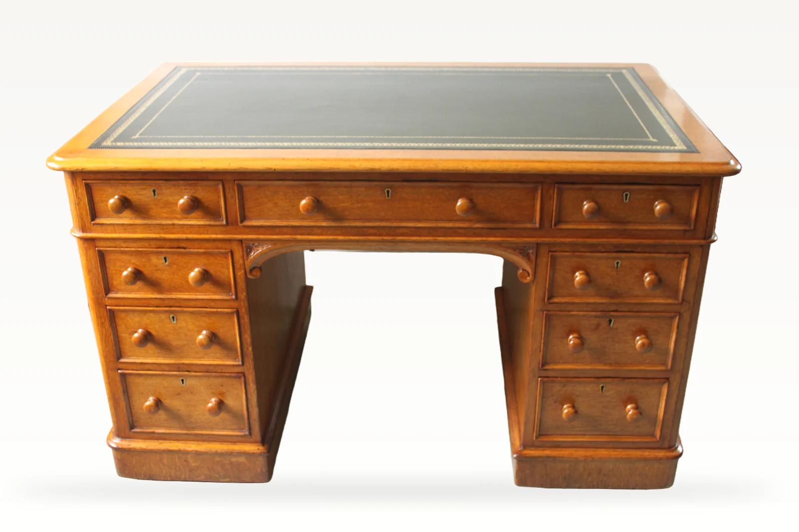 Victorian oak nine drawer pedestal desk by Edwards & Roberts