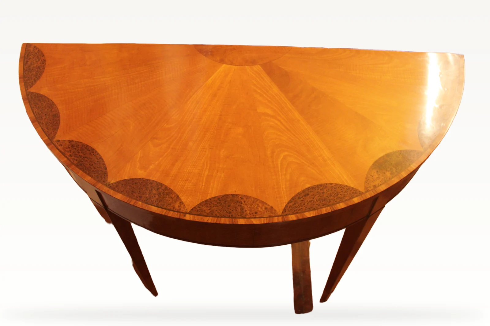 An early 19th century satinwood demi-lune console table — view 3
