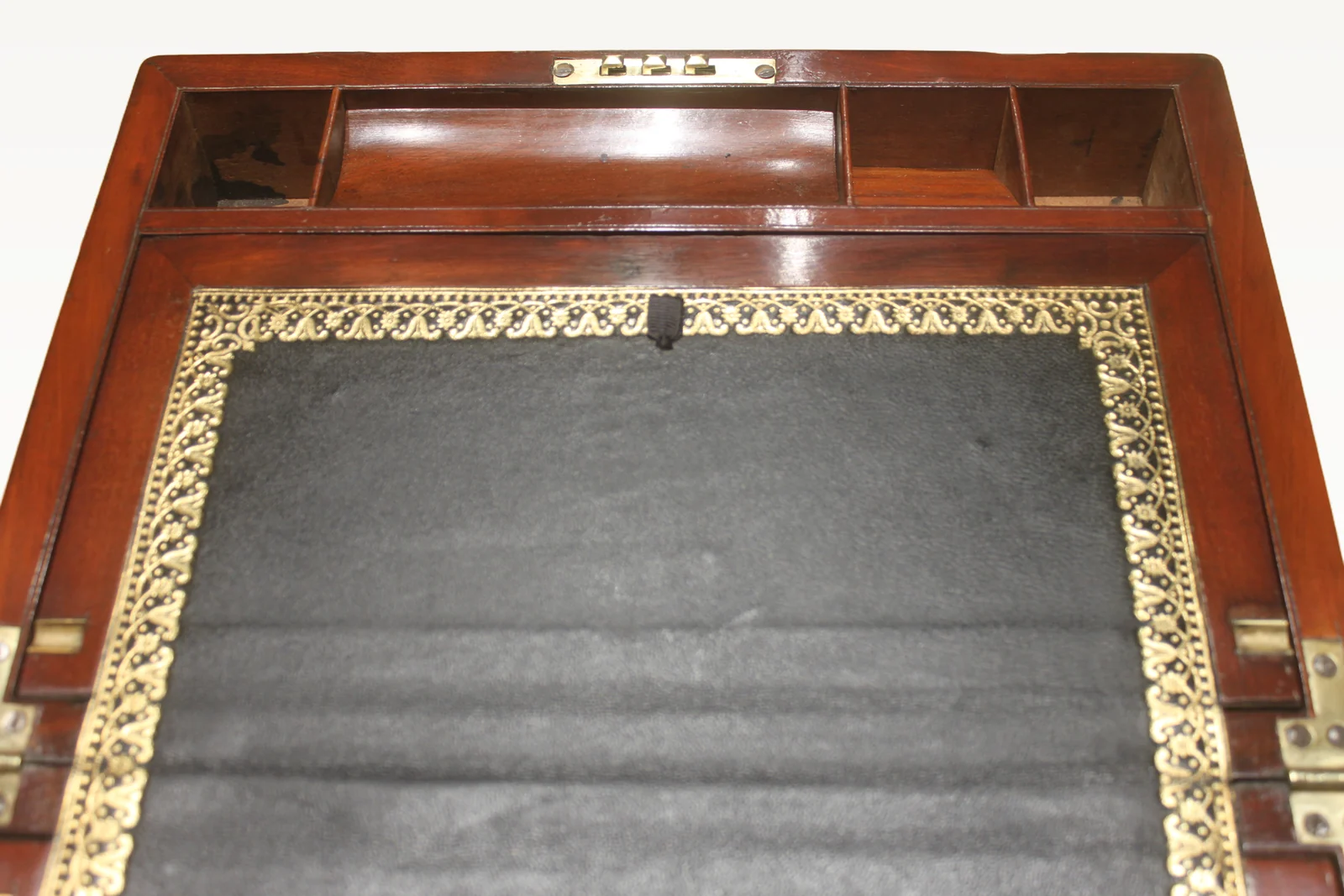Campaign style mahogany writing slope with secret drawers — view 10