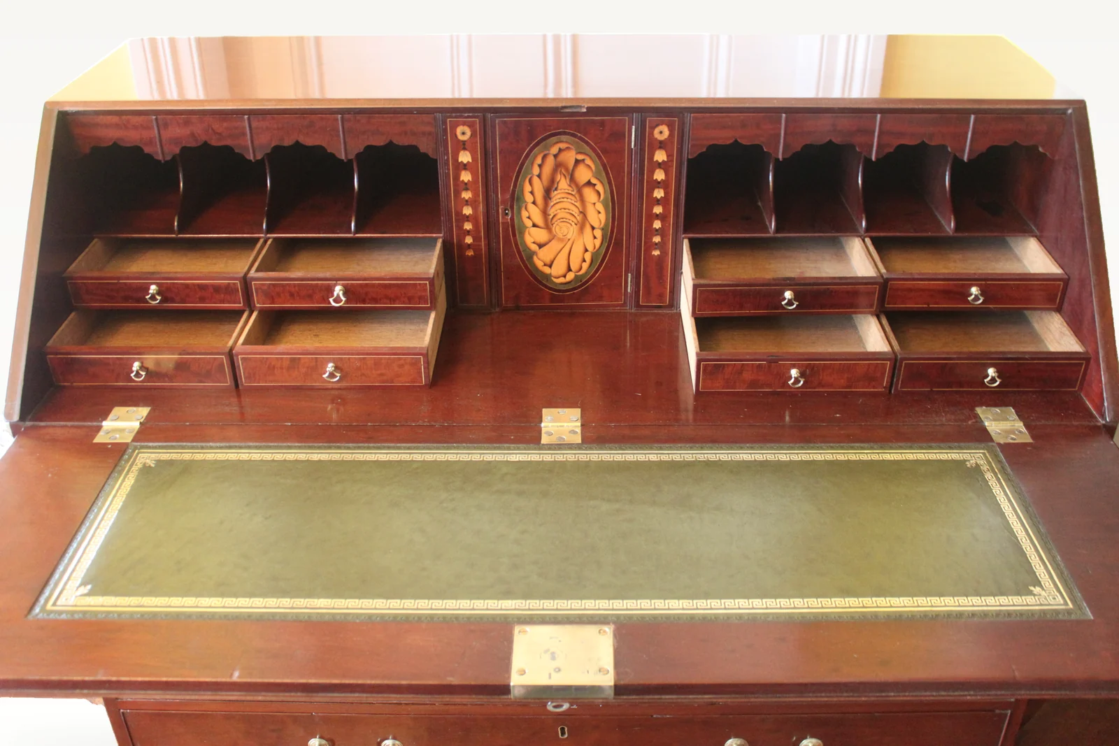 A large George III mahogany bureau with fitted interior — view 5