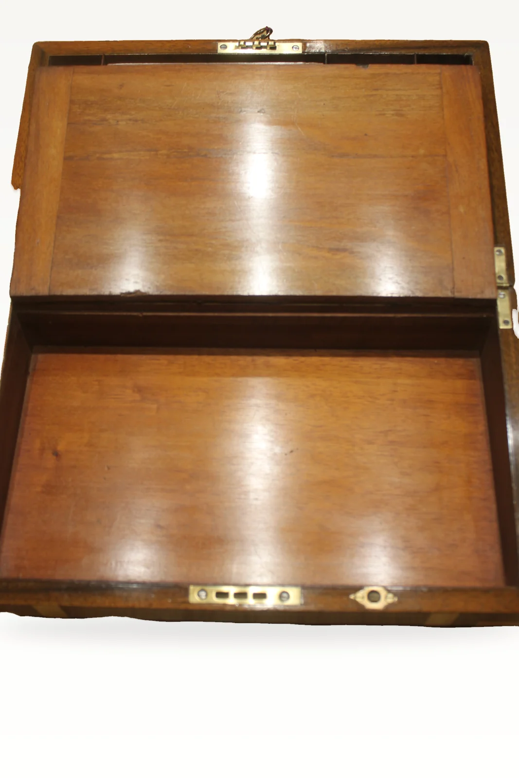 A good Victorian figured walnut brass bound writing slope + secret drawers 4914 — view 8