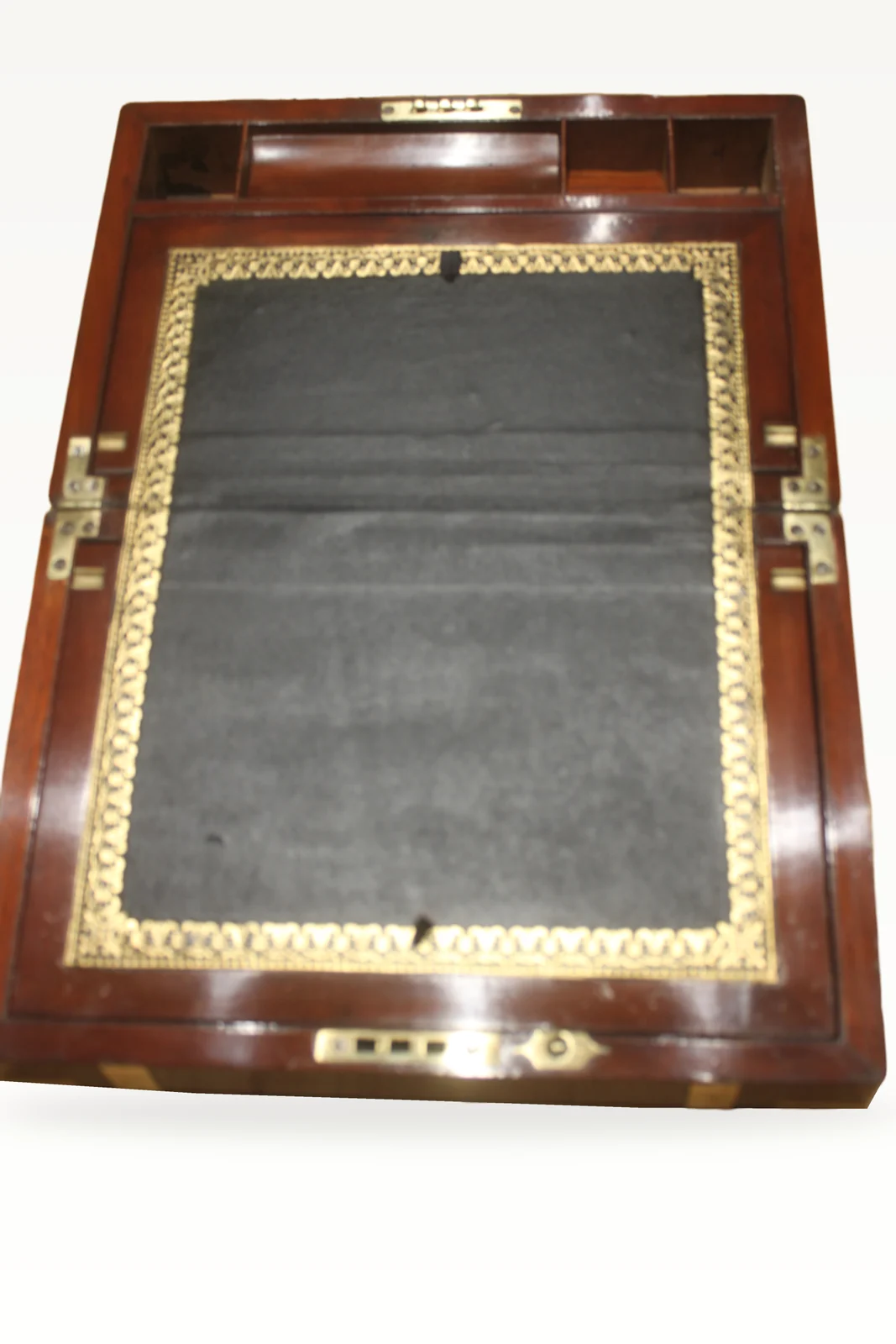 Campaign style mahogany writing slope with secret drawers — view 5