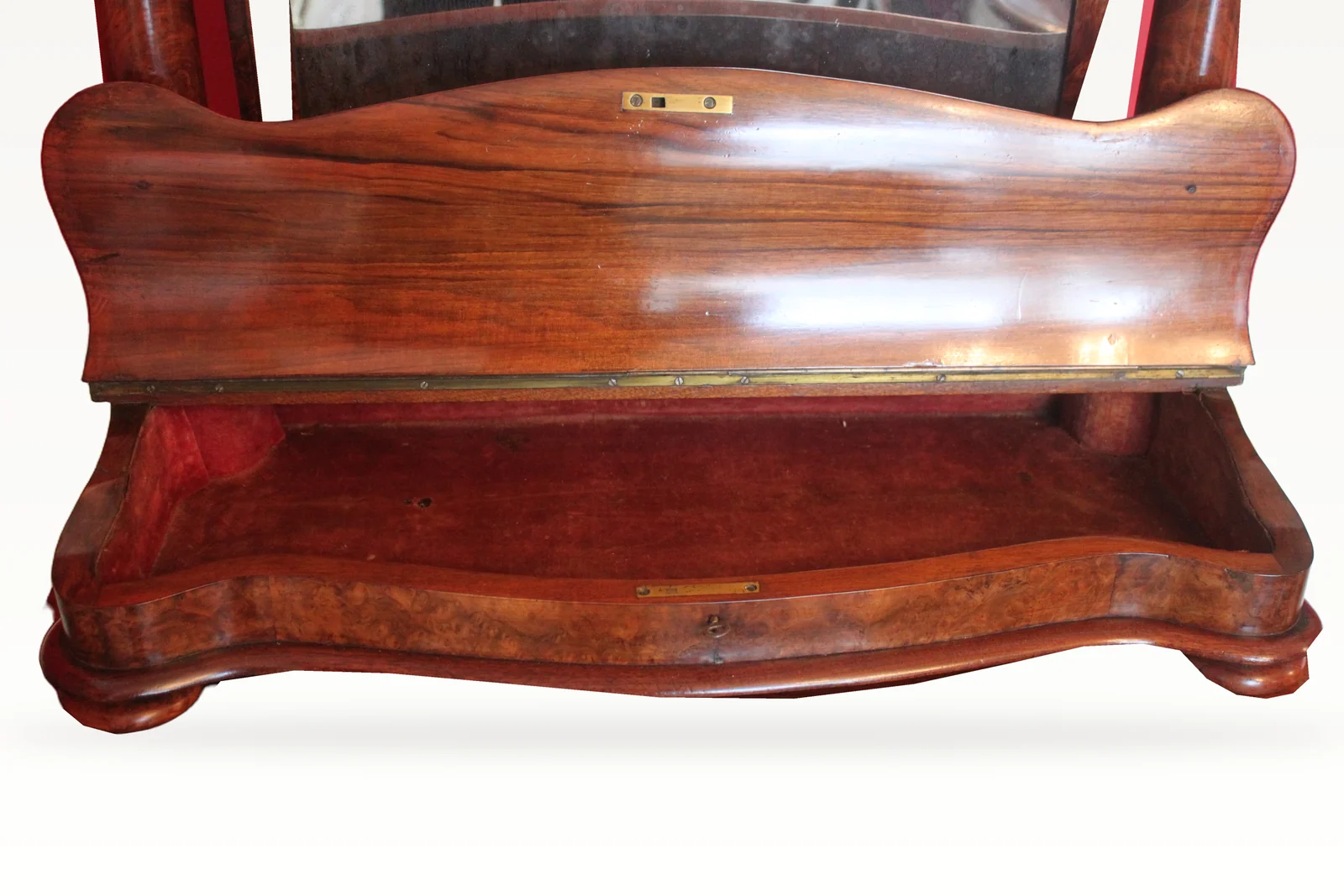 A large Victorian burr walnut toilet or dressing mirror. — view 4