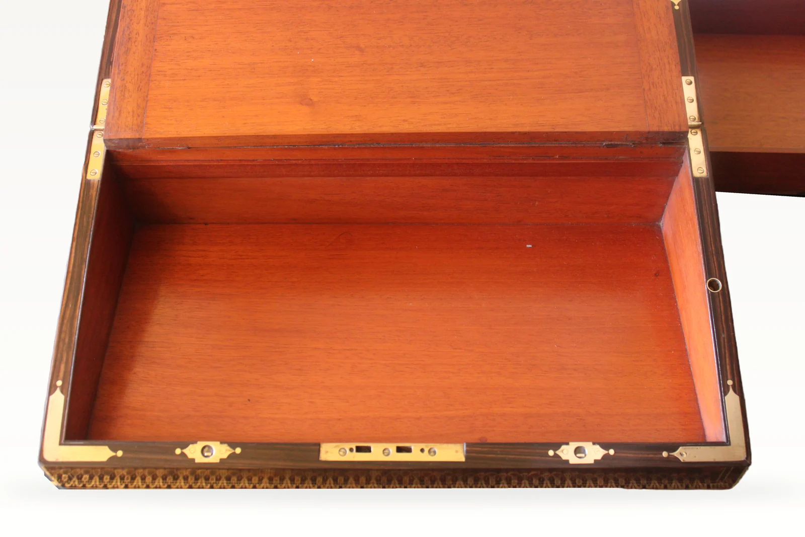 Victorian burr walnut writing slope with secret drawers and compartment. — view 14