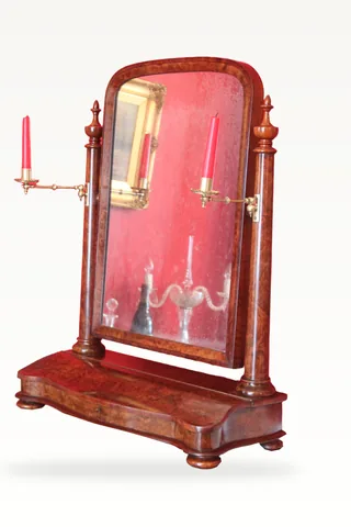 A large Victorian burr walnut toilet or dressing mirror.
