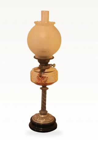 Arts & crafts Victorian pewter and glass oil lamp